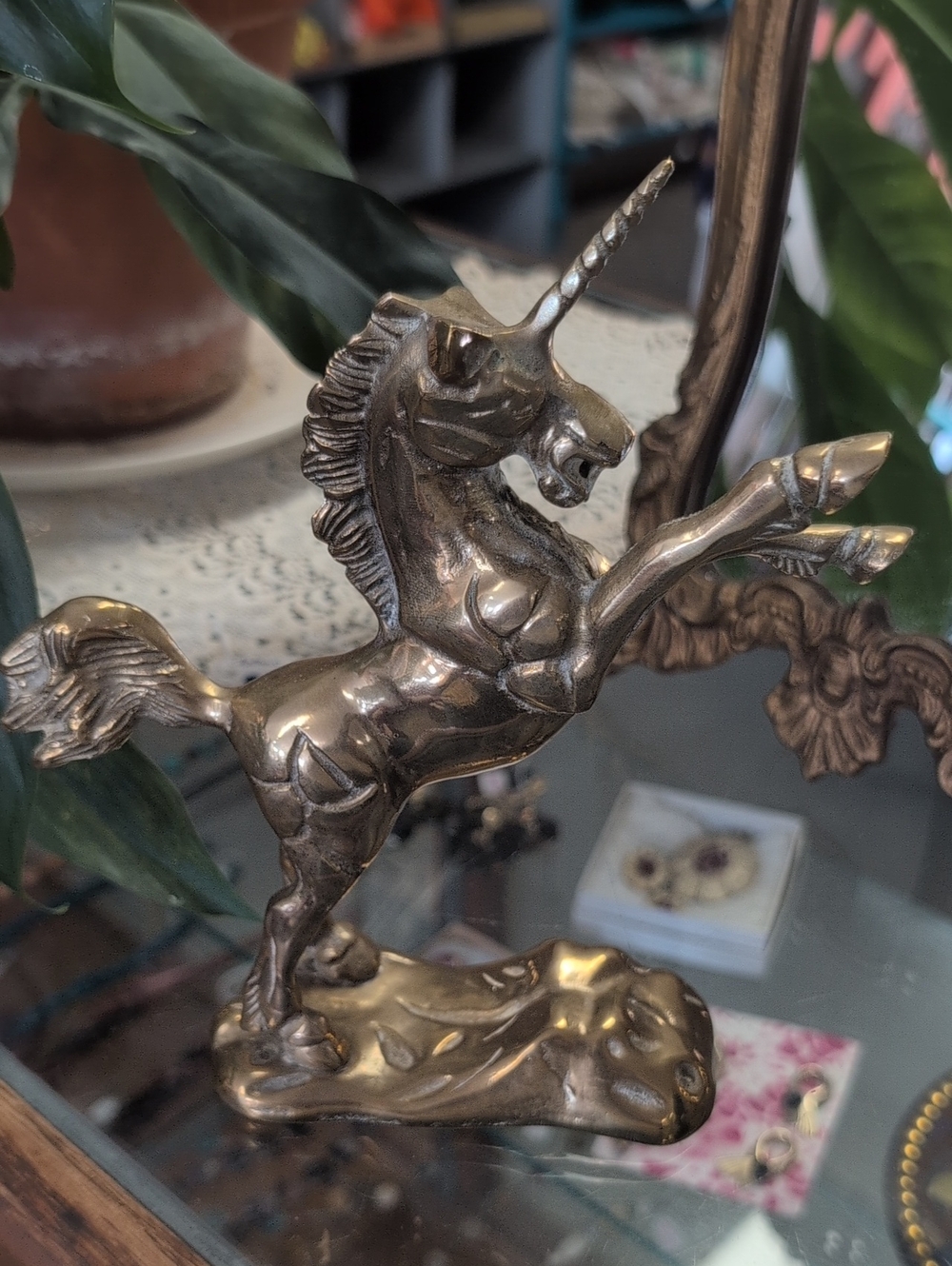 Vintage Brass-Finish Unicorn Figurine Decorative Accent